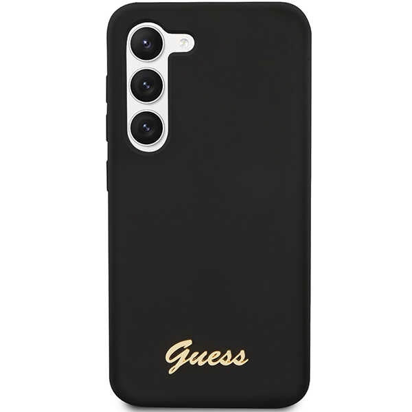 Guess GUHCS23MSLSMK S23+ S916 black/black hardcase Silicone Vintage Gold Logo