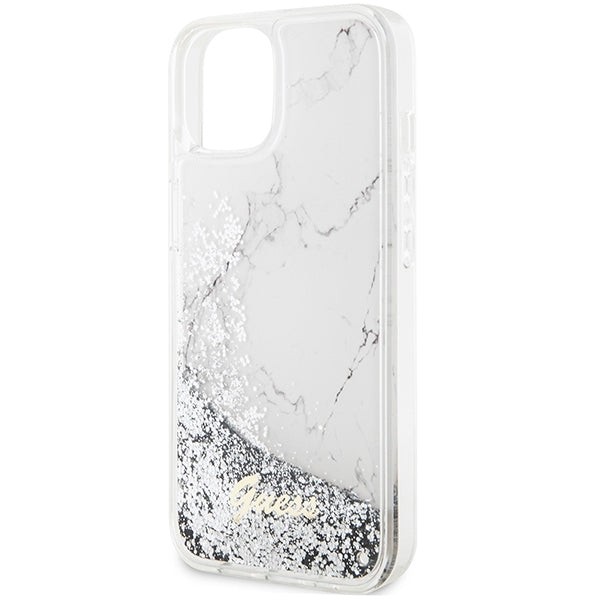 Guess Liquid Glitter Marble case for iPhone 14 - white