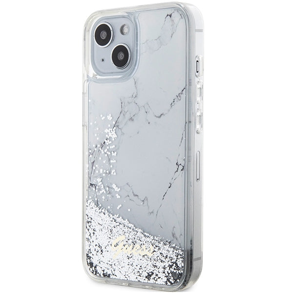 Guess Liquid Glitter Marble case for iPhone 14 - white