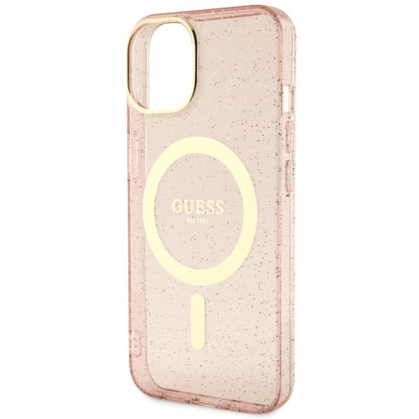 Guess GUHMP14MHCMCGP iPhone 14 Plus 6.7" pink/pink hardcase Glitter Gold MagSafe