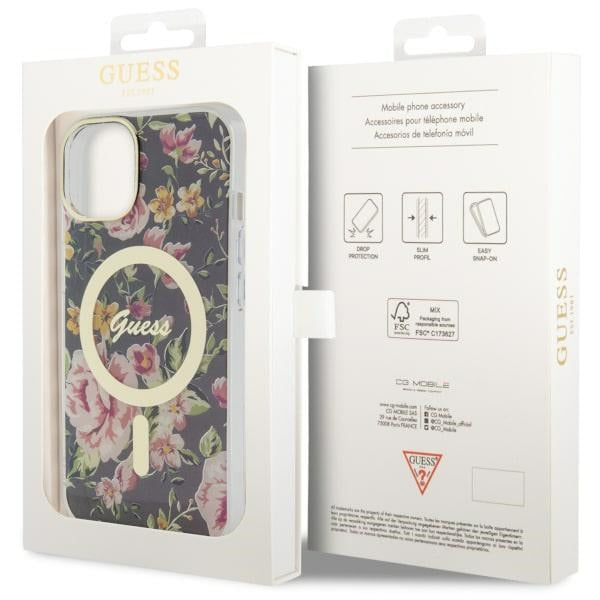 Guess Flower MagSafe case for iPhone 14 - black