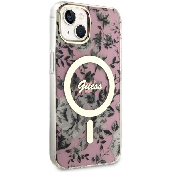 Guess Flower MagSafe case for iPhone 14 - pink
