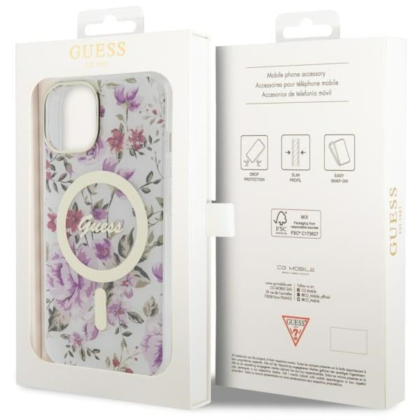 Guess Flower MagSafe case for iPhone 14 - transparent