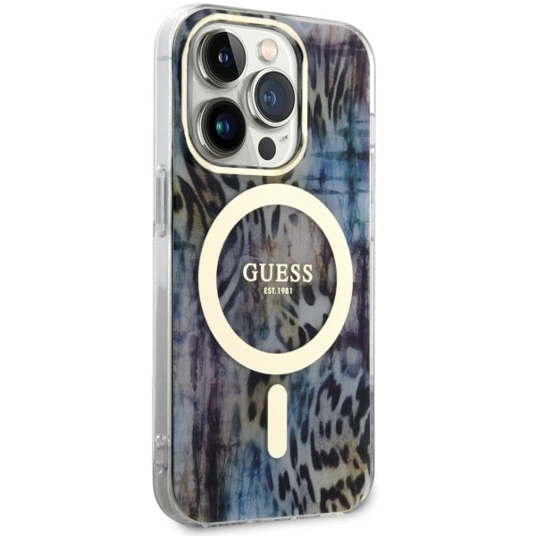 Guess GUHMP14XHLEOPWB iPhone 14 Pro Max 6.7" blue/blue hardcase Leopard MagSafe