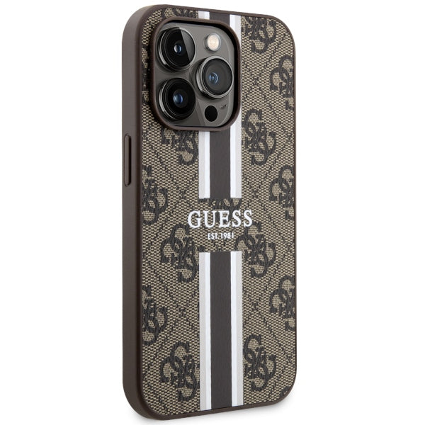 Guess GUHMP14LP4RPSW iPhone 14 Pro 6.1" brown/brown hardcase 4G Printed Stripes MagSafe