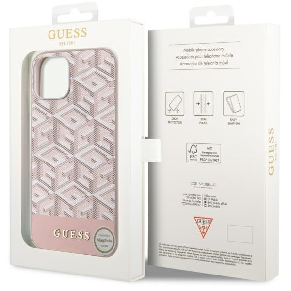 Guess GUHMP14MHGCFSEP iPhone 14 Plus 6.7" pink/pink hard case GCube Stripes MagSafe
