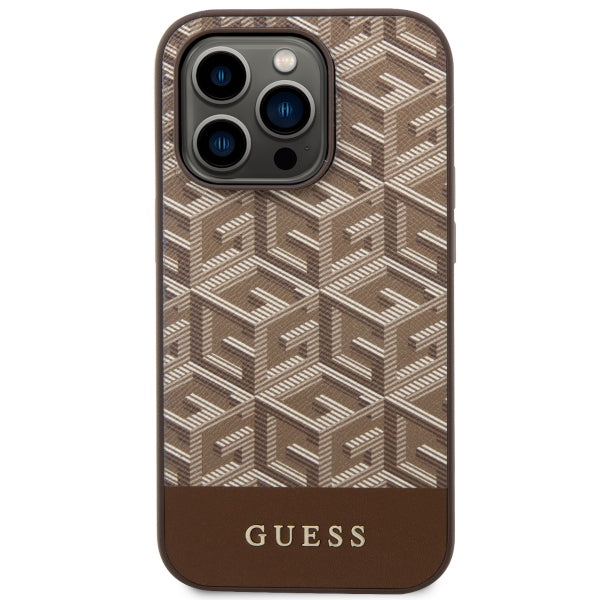 Guess GUHMP14XHGCFSEW iPhone 14 Pro Max 6.7" brown/brown hard case GCube Stripes MagSafe