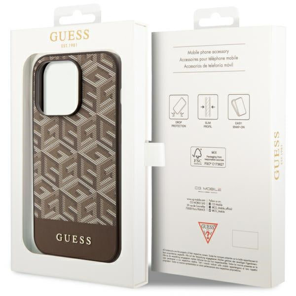 Guess GUHMP14XHGCFSEW iPhone 14 Pro Max 6.7" brown/brown hard case GCube Stripes MagSafe