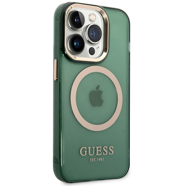 Guess GUHMP14LHTCMA iPhone 14 Pro 6.1" green/khaki hard case Gold Outline Translucent MagSafe
