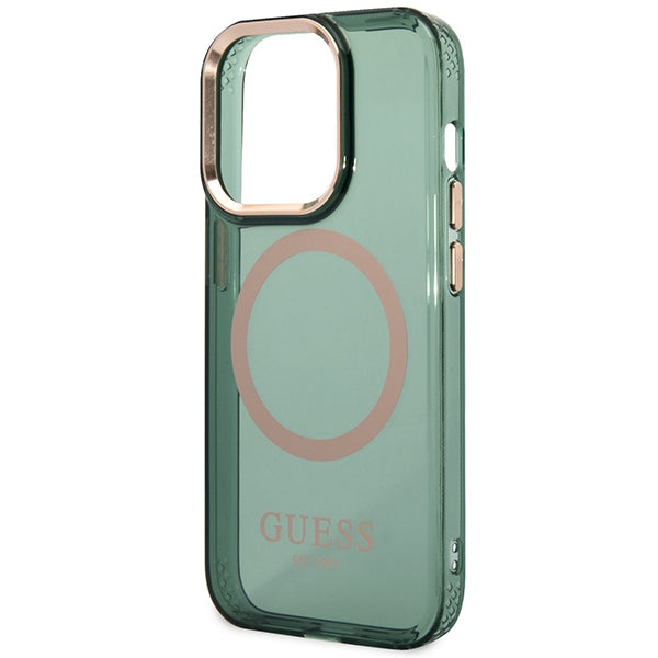 Guess GUHMP14LHTCMA iPhone 14 Pro 6.1" green/khaki hard case Gold Outline Translucent MagSafe