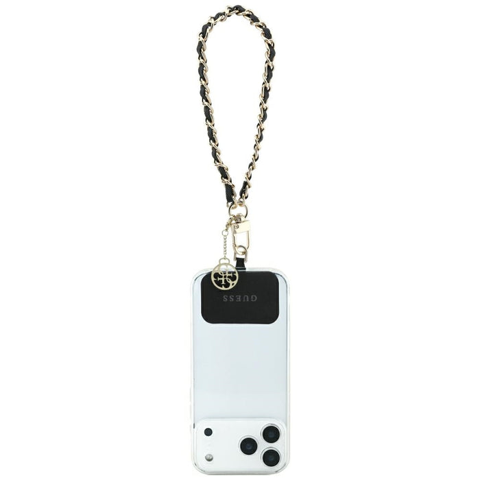 Guess GUOUCHSAMC4K Universal Hand Strap Case - Black Saffiano Chain 4G Charm