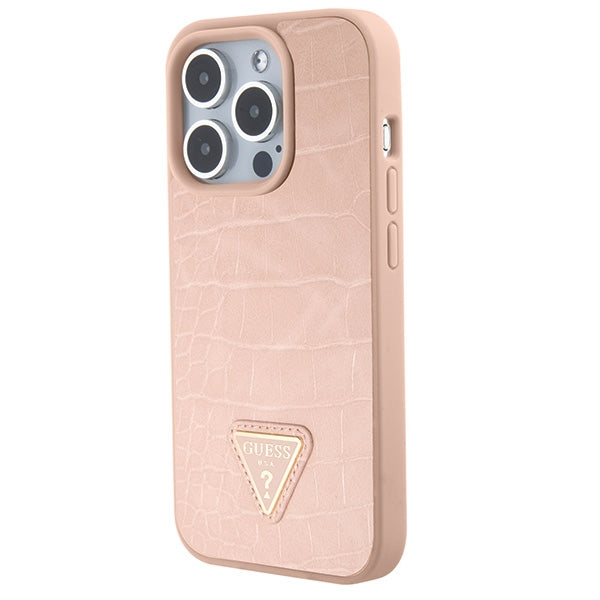 Guess Croco Triangle Metal Logo case for iPhone 15 Pro - pink