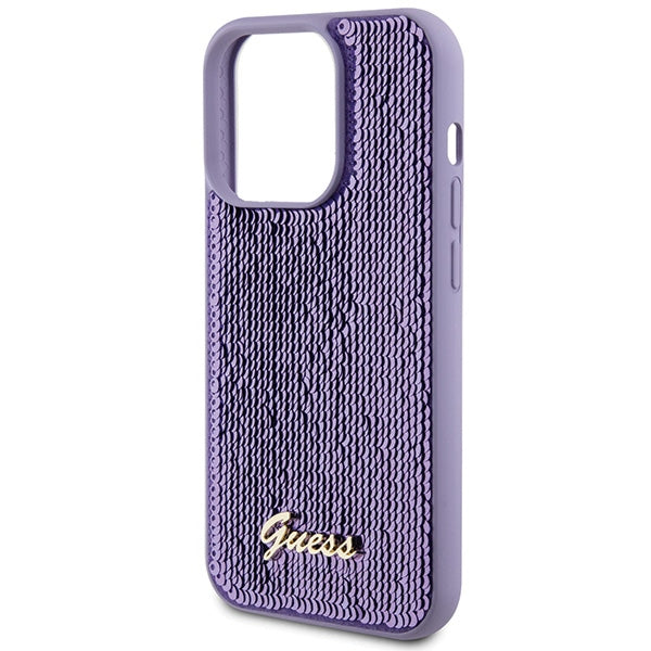 Guess Sequin Script Metal case for iPhone 15 Pro - purple