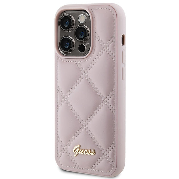 Guess Quilted Metal Logo case for iPhone 15 Pro - pink