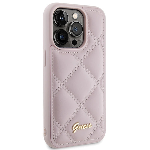 Guess Quilted Metal Logo case for iPhone 15 Pro - pink