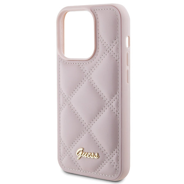 Guess Quilted Metal Logo case for iPhone 15 Pro - pink