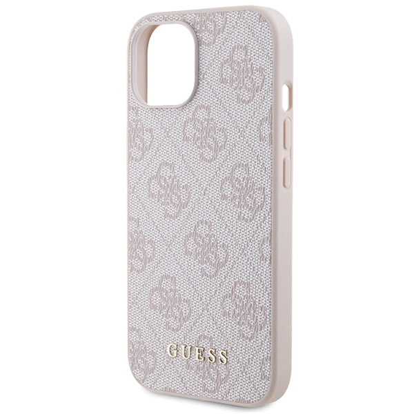 Guess 4G Metal Gold Logo case for iPhone 15 - pink