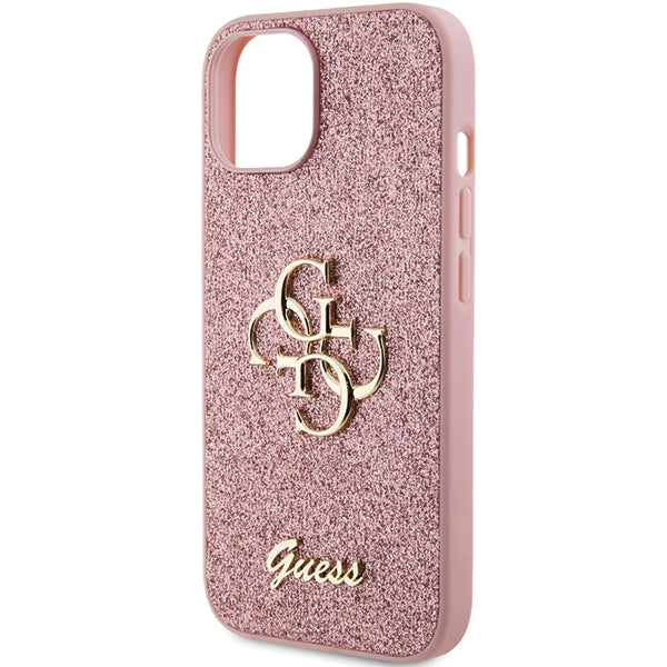 Guess Glitter Script Big 4G case for iPhone 15 - pink