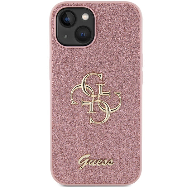 Guess Glitter Script Big 4G case for iPhone 15 - pink