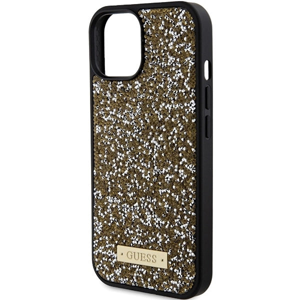 Guess Rhinestone Metal Logo case for iPhone 15 - yellow