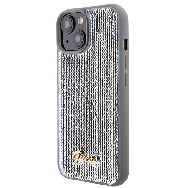 Guess Sequin Script Metal case for iPhone 15 - silver