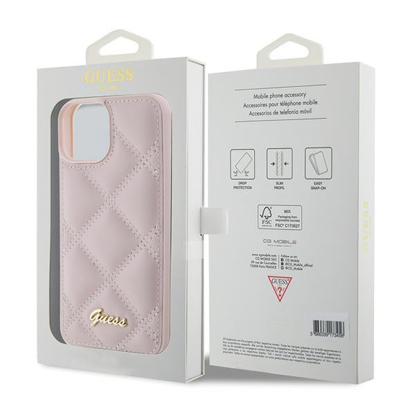 Guess Quilted Metal Logo case for iPhone 15 - pink