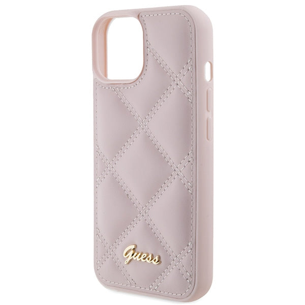 Guess Quilted Metal Logo case for iPhone 15 - pink