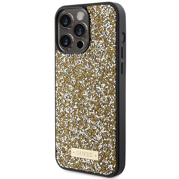 Guess Rhinestone Metal Logo case for iPhone 15 Pro Max - yellow