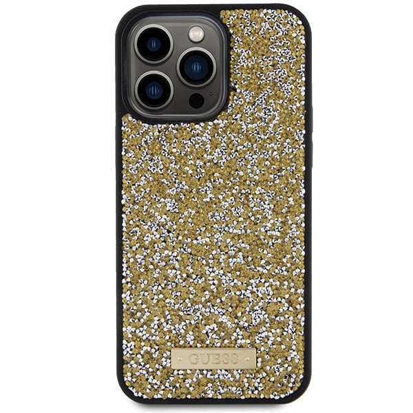Guess Rhinestone Metal Logo case for iPhone 15 Pro Max - yellow