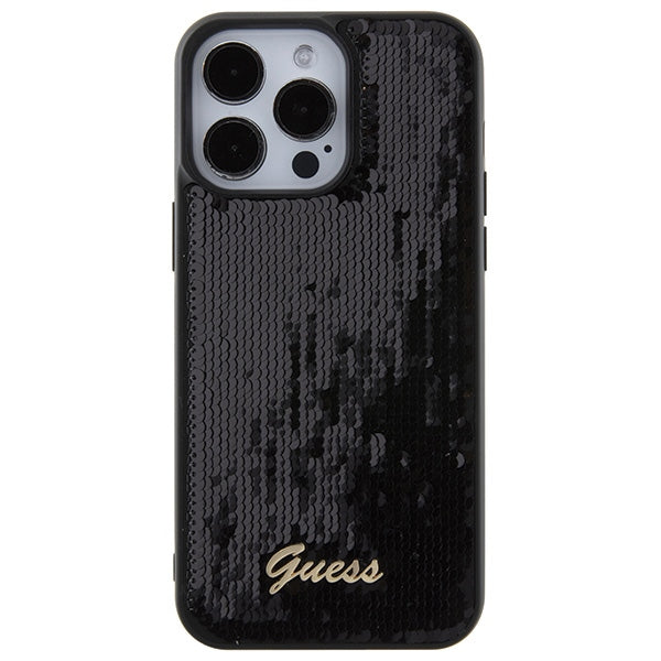 Guess Sequin Script Metal case for iPhone 15 Pro Max - black