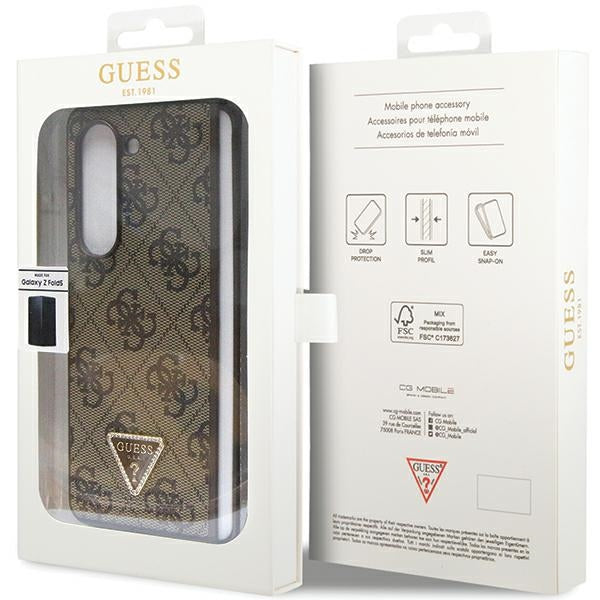 Guess Leather 4G Triangle Strass case for Samsung Galaxy Z Fold 5 - brown