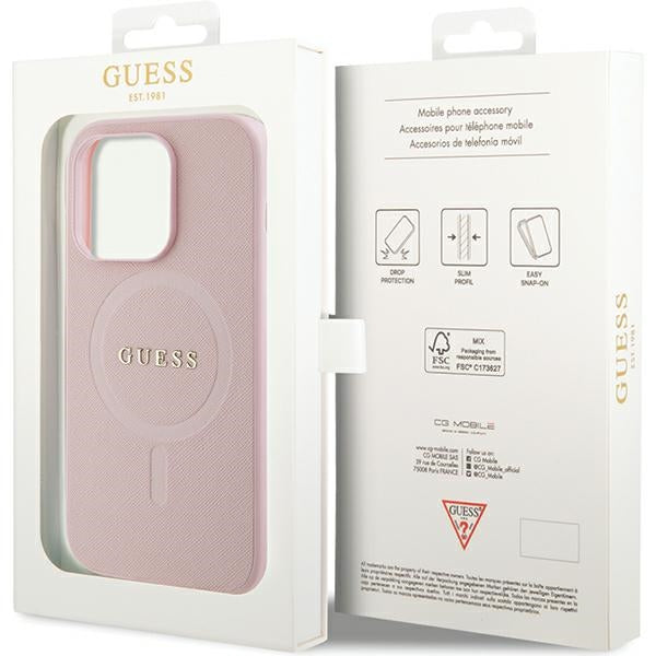 Guess GUHMP14LPSAHMCP case for iPhone 14 Pro - pink Saffiano MagSafe