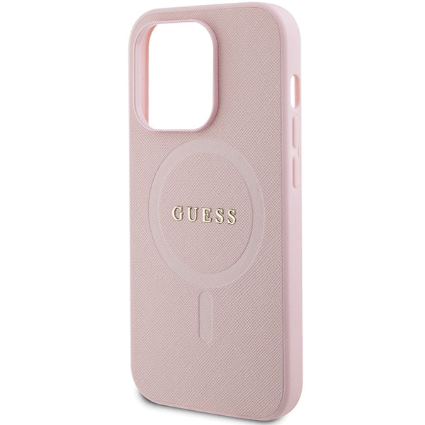 Guess GUHMP14LPSAHMCP case for iPhone 14 Pro - pink Saffiano MagSafe
