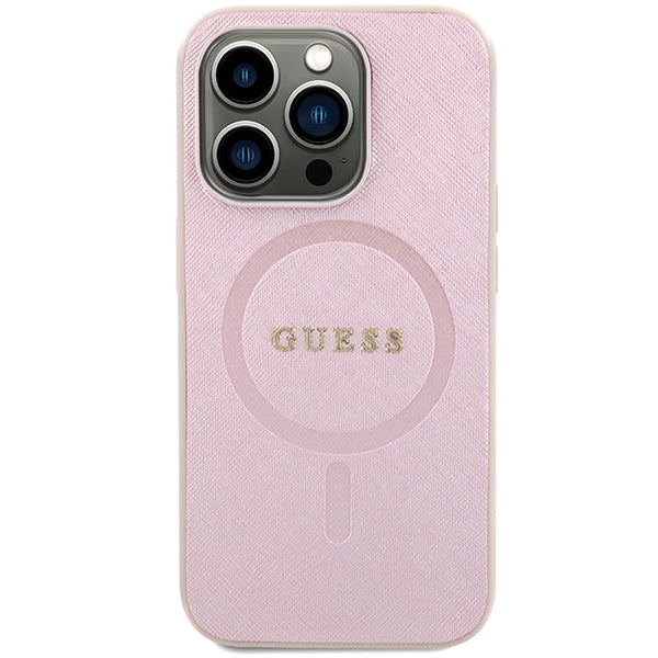 Guess Saffiano MagSafe case for iPhone 15 Pro - pink