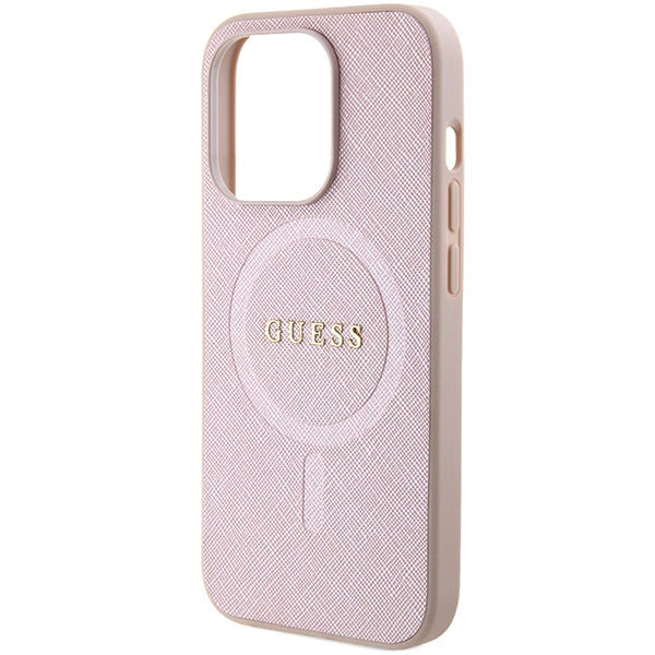 Guess Saffiano MagSafe case for iPhone 15 Pro - pink