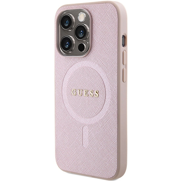Guess Saffiano MagSafe case for iPhone 15 Pro - pink