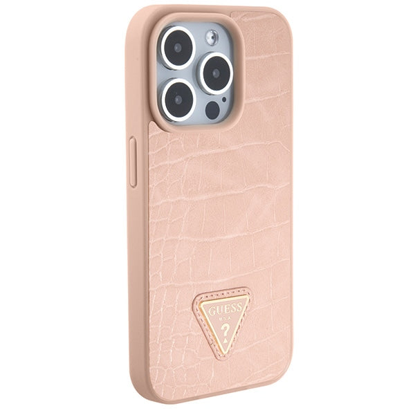 Guess GUHCP15XPCRTHCP iPhone 15 Pro Max pink/pink hardcase Croco Triangle Metal Logo
