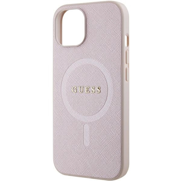 Guess Saffiano MagSafe case for iPhone 15 Plus - pink