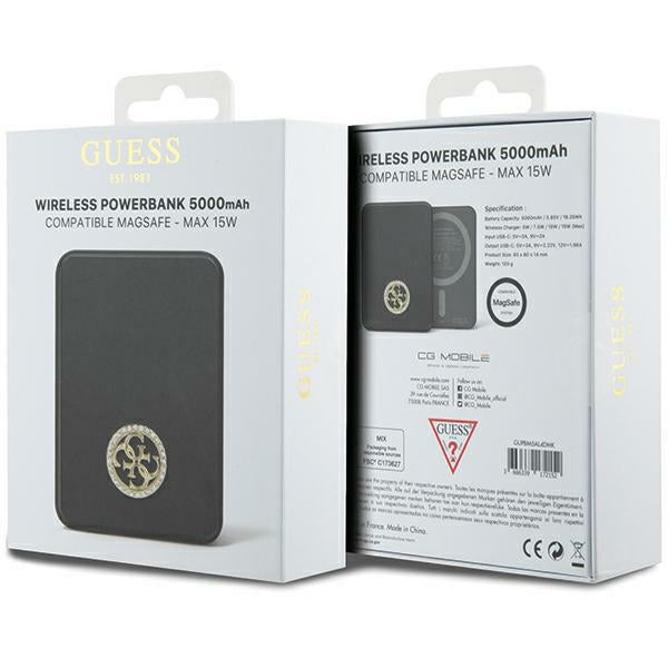 Guess MagSafe 4G Strassed Metal Logo induction power bank 15W 5000mAh - black