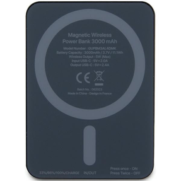 Guess MagSafe 4G Strassed Metal Logo induction power bank 5W 3000mAh - black