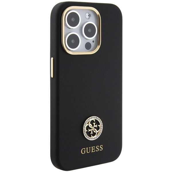 Guess Silicone Logo Strass 4G Case for iPhone 15 Pro - Black