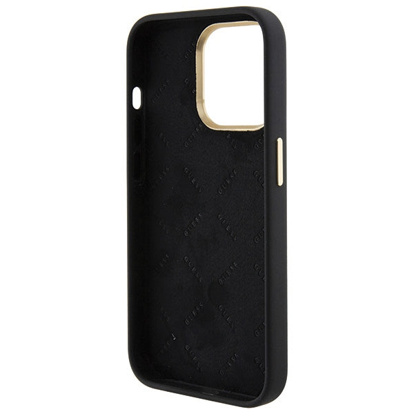 Guess Silicone Logo Strass 4G Case for iPhone 15 Pro - Black