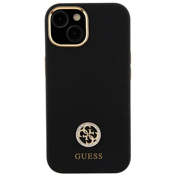 Guess Silicone Logo Strass 4G Case for iPhone 15 - Black