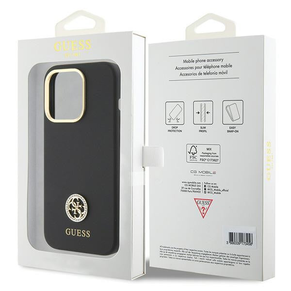Guess Silicone Logo Strass 4G case for iPhone 15 Pro Max - black