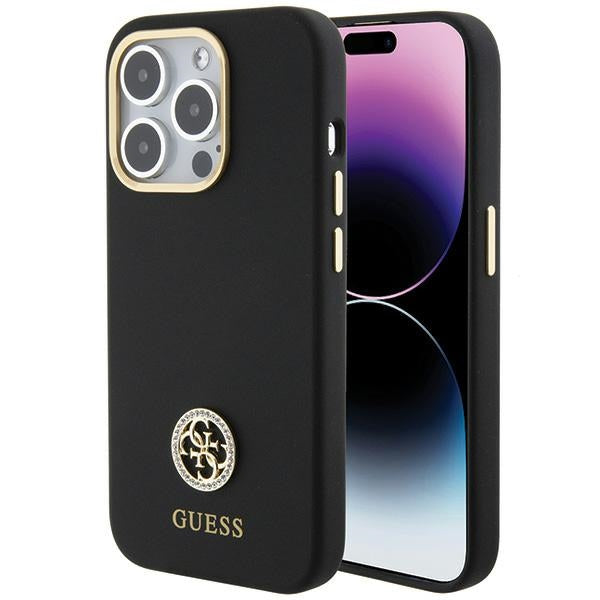 Guess Silicone Logo Strass 4G case for iPhone 15 Pro Max - black