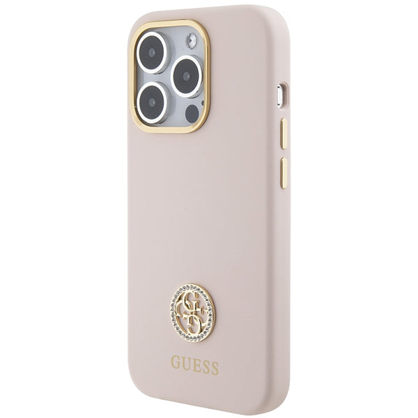 Guess Silicone Logo Strass 4G case for iPhone 15 Pro - light pink