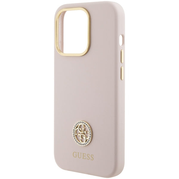 Guess Silicone Logo Strass 4G case for iPhone 15 Pro - light pink