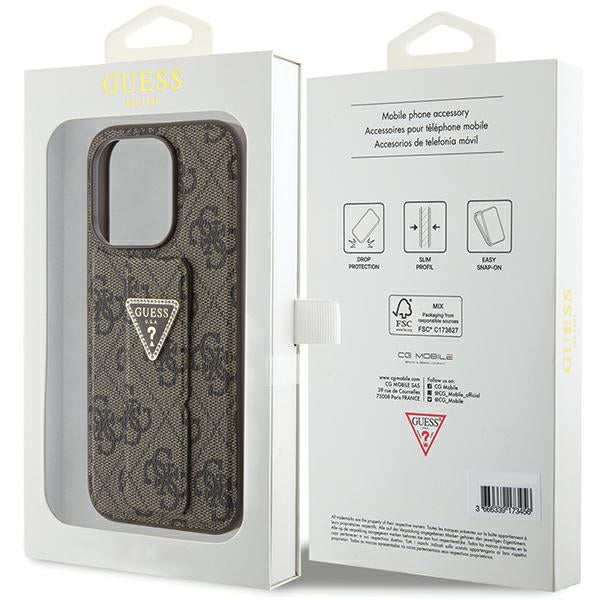Guess Grip Stand 4G Triangle Strass case for iPhone 15 Pro - brown