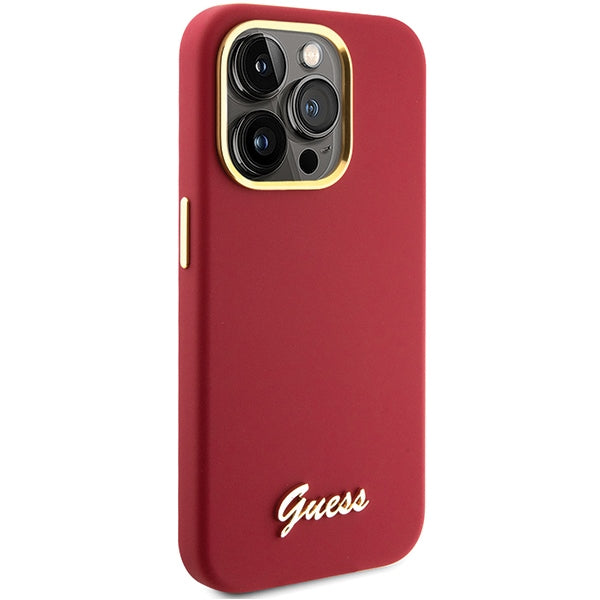 Guess Silicone Script Metal Logo & Frame case for iPhone 15 Pro - red