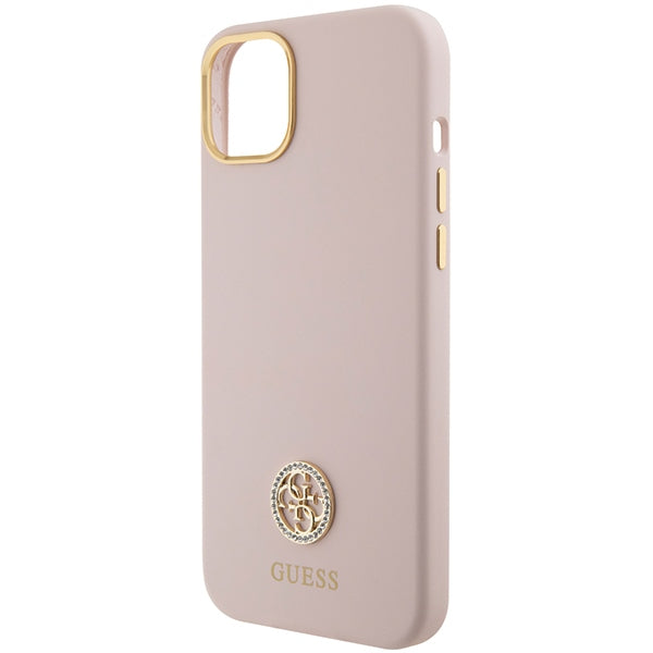 Guess Silicone Logo Strass 4G case for iPhone 15 - light pink